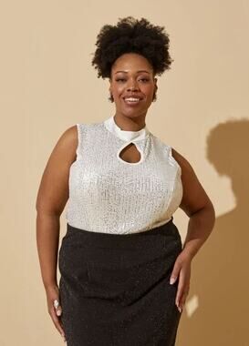 PLUS Size 30/32 - 5X | Sleeveless Mock Turtleneck Sequined Bodysuit | NEW